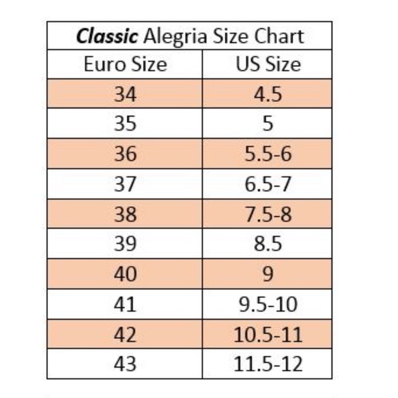 Please use Alegria sizing chart for correct sizing - Picture 6 of 6
